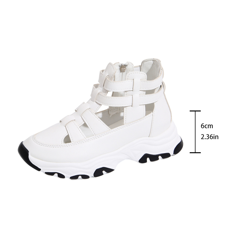 Sandale romane cu decupaj, PU partea superioară, fermoar lateral, vârf rotund, talpă groasă de 5 cm cu platformă (PU partea superioară, fermoar lateral, vârf rotund, talpă groasă de 5 cm, platformă)