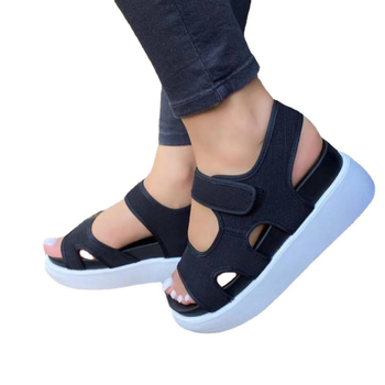 Rimske sandale s debelim klinom, gornji dio PU, oblik prsta: riblja usta, Velcro zatvarač, gumeni potplat
