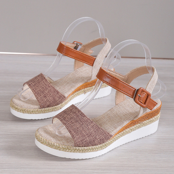 Sandale romane cu talpă groasă, vârf rotund, cataramă într-o singură linie, PU partea superioară, talpă din cauciuc, primăvara 2024