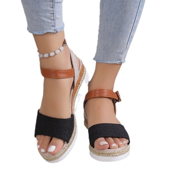 Sandale romane cu talpă groasă, vârf rotund, cataramă într-o singură linie, PU partea superioară, talpă din cauciuc, primăvara 2024