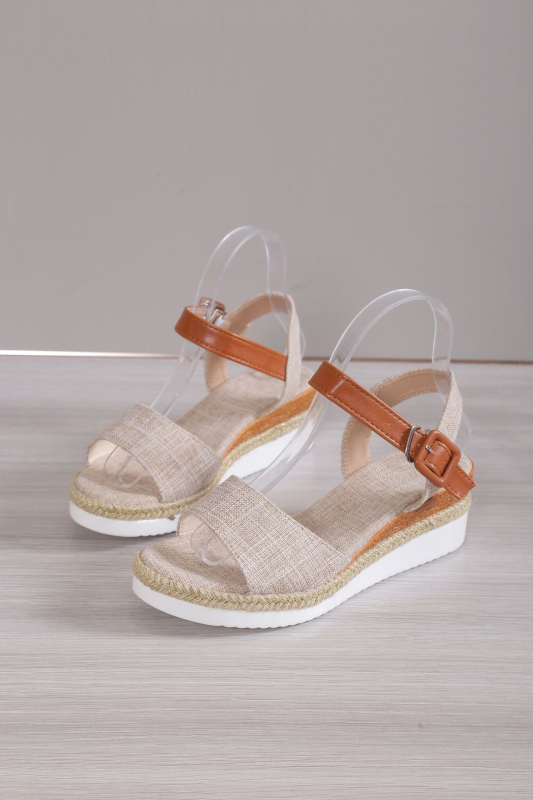 Sandale romane cu talpă groasă, vârf rotund, cataramă într-o singură linie, PU partea superioară, talpă din cauciuc, primăvara 2024