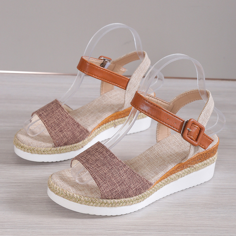 Sandale romane cu talpă groasă, vârf rotund, cataramă într-o singură linie, PU partea superioară, talpă din cauciuc, primăvara 2024