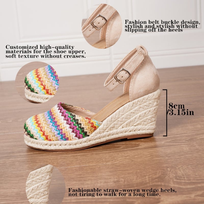Sandale Boho pentru femei, toc conic și talpă goală, partea superioară din pânză, Cataramă