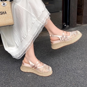 Sandale damă din satin, vârf rotund, închidere cu cataramă, căptușeală din piele de porc, talpă din cauciuc