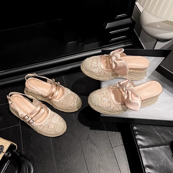 Sandale damă din satin, vârf rotund, închidere cu cataramă, căptușeală din piele de porc, talpă din cauciuc