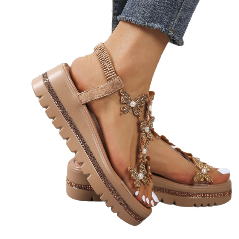 Ženske sandale s širokim trakama, PU gornji dio, okrugla špička, TPR đon, proljeće 2025