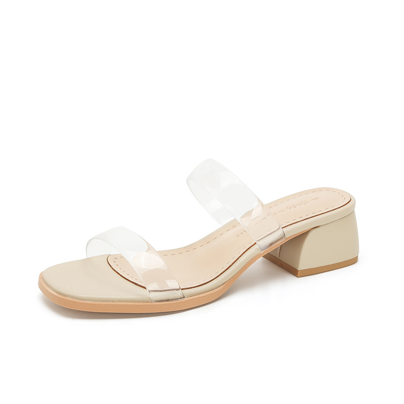 Sandale din piele de oaie pentru femei - talpă PU, stil roman, vârf pătrat, toc înclinat