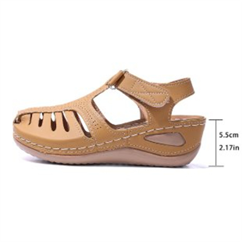 Rimske sandale za ljeto, PU gornji dio, zaobljen vrh, Velcro zatvarač, izrezani dizajn, gumeni potplat