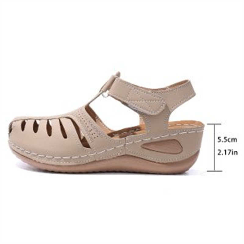 Rimske sandale za ljeto, PU gornji dio, zaobljen vrh, Velcro zatvarač, izrezani dizajn, gumeni potplat