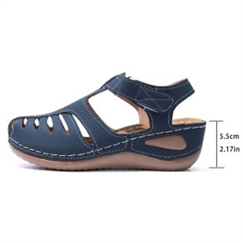 Rimske sandale za ljeto, PU gornji dio, zaobljen vrh, Velcro zatvarač, izrezani dizajn, gumeni potplat