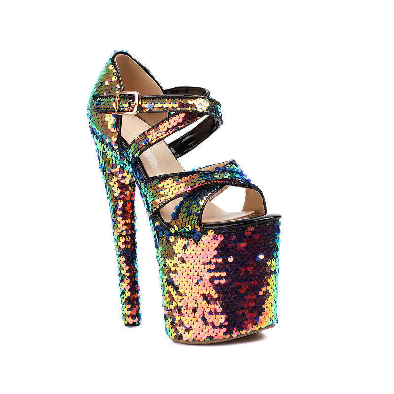 Sandalе sa šljokicama, gornji dio Greet, zaobljena prstna kapica, klinasti potpet, niski potpet do 3 cm