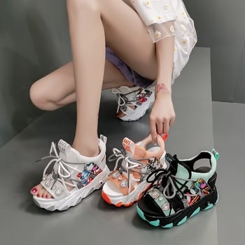 Rimske sandale s PU gornjim dijelom, okrugli vrh, prednji kaiš, mrežasta unutrašnjost, gumena potplat