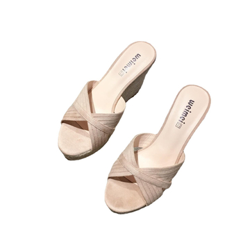 Ženske sandale s klinom-platformom i otvorom za prste, vamp od ovčjeg semiša, gumena potplata, podstava od mikrovlakana, rimski stil