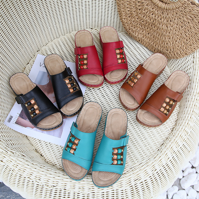 Ženske sandale Boho stila, prst u obliku ribe, Velcro zatvarač, gornji materijal umjetna PU, đon PU, visina pete 3-5 cm