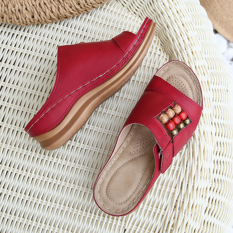 Ženske sandale Boho stila, prst u obliku ribe, Velcro zatvarač, gornji materijal umjetna PU, đon PU, visina pete 3-5 cm
