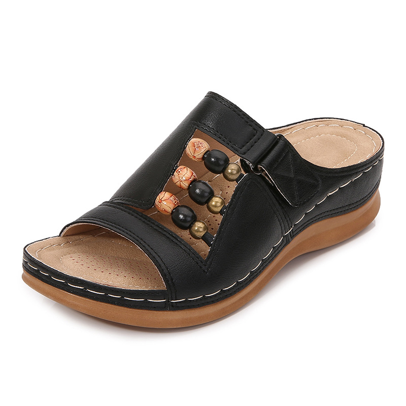 Ženske sandale Boho stila, prst u obliku ribe, Velcro zatvarač, gornji materijal umjetna PU, đon PU, visina pete 3-5 cm