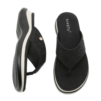 SIKETU Sandale wedge pentru navetă zilnică, PU parte superioară, PU interior, talpă din tendoane de vită, vârf rotund