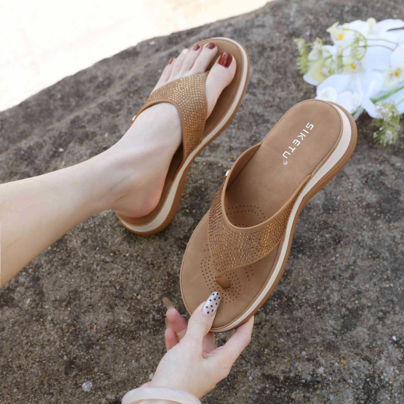 SIKETU Sandale wedge pentru navetă zilnică, PU parte superioară, PU interior, talpă din tendoane de vită, vârf rotund