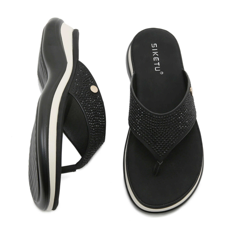 SIKETU Sandale wedge pentru navetă zilnică, PU parte superioară, PU interior, talpă din tendoane de vită, vârf rotund