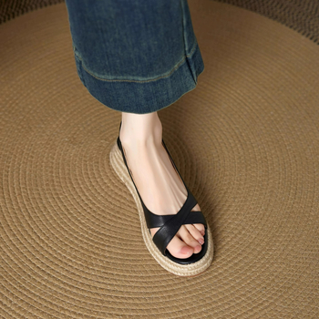 Sandale damă cu un brete, piele PU deasupra, talpă din cauciuc, vârf rotund, stil roman, vară 2025