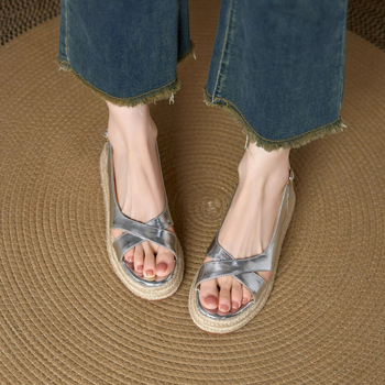 Sandale damă cu un brete, piele PU deasupra, talpă din cauciuc, vârf rotund, stil roman, vară 2025