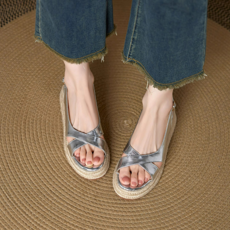 Sandale damă cu un brete, piele PU deasupra, talpă din cauciuc, vârf rotund, stil roman, vară 2025