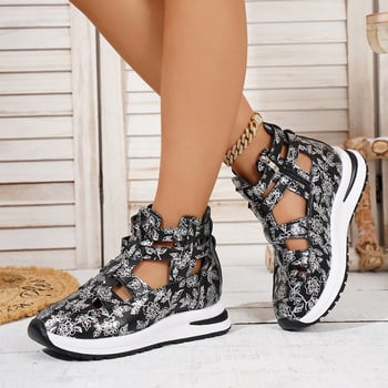 Női mindennapi szandál PU felsőrész, PU belső, gumitalp, Velcro zárás, klínos sarok 3–5 cm