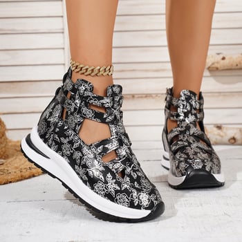 Női mindennapi szandál PU felsőrész, PU belső, gumitalp, Velcro zárás, klínos sarok 3–5 cm