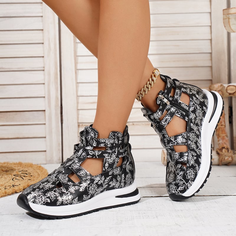 Női mindennapi szandál PU felsőrész, PU belső, gumitalp, Velcro zárás, klínos sarok 3–5 cm