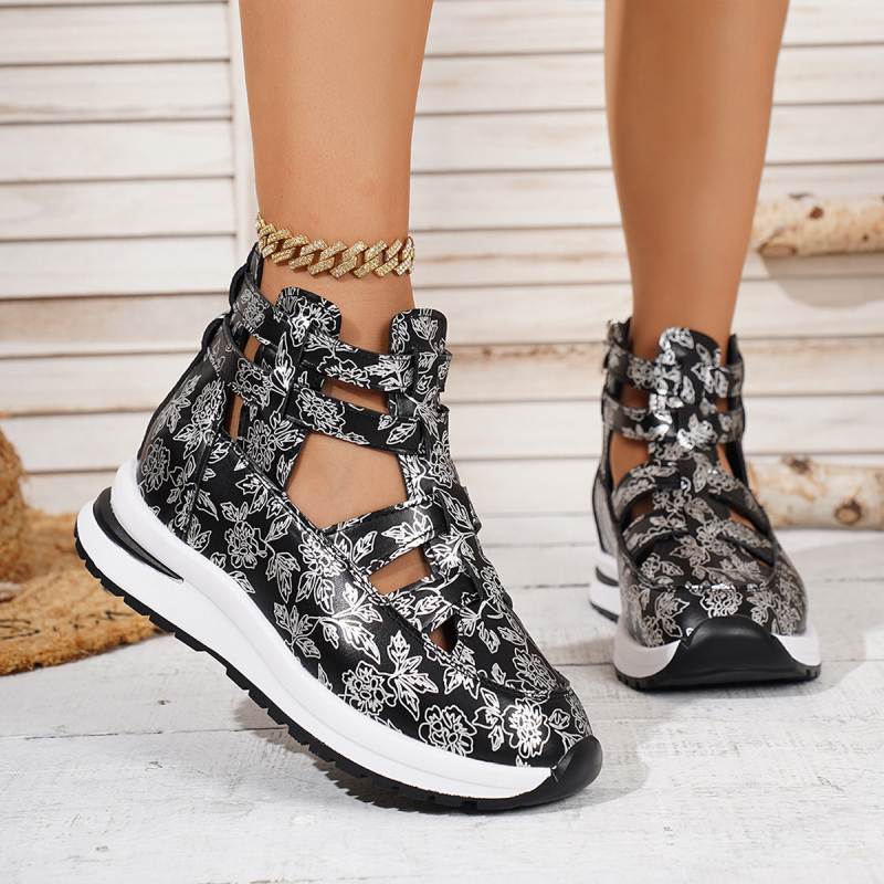 Női mindennapi szandál PU felsőrész, PU belső, gumitalp, Velcro zárás, klínos sarok 3–5 cm