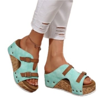 Sandale dama cu toc platformă înclinată, vârf în formă de gură de pește, PU partea superioară, talpă EVA, nituri