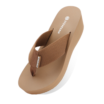 Ženske japanke s 6 cm debelom podlogom, klin 6–8 cm, PVC gornji dio, široka traka od tekstilne trake, protuklizna gumena podloga