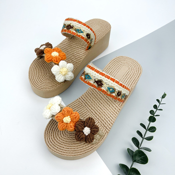 Sandale pentru femei cu talpă groasă, imprimeu floral, stil boem-etic, partea superioară EVA, talpă din cauciuc, anti-derapare, grosime talpă 3-5 cm