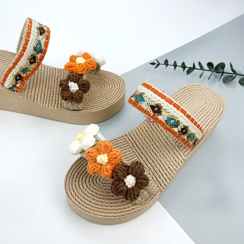 Sandale pentru femei cu talpă groasă, imprimeu floral, stil boem-etic, partea superioară EVA, talpă din cauciuc, anti-derapare, grosime talpă 3-5 cm