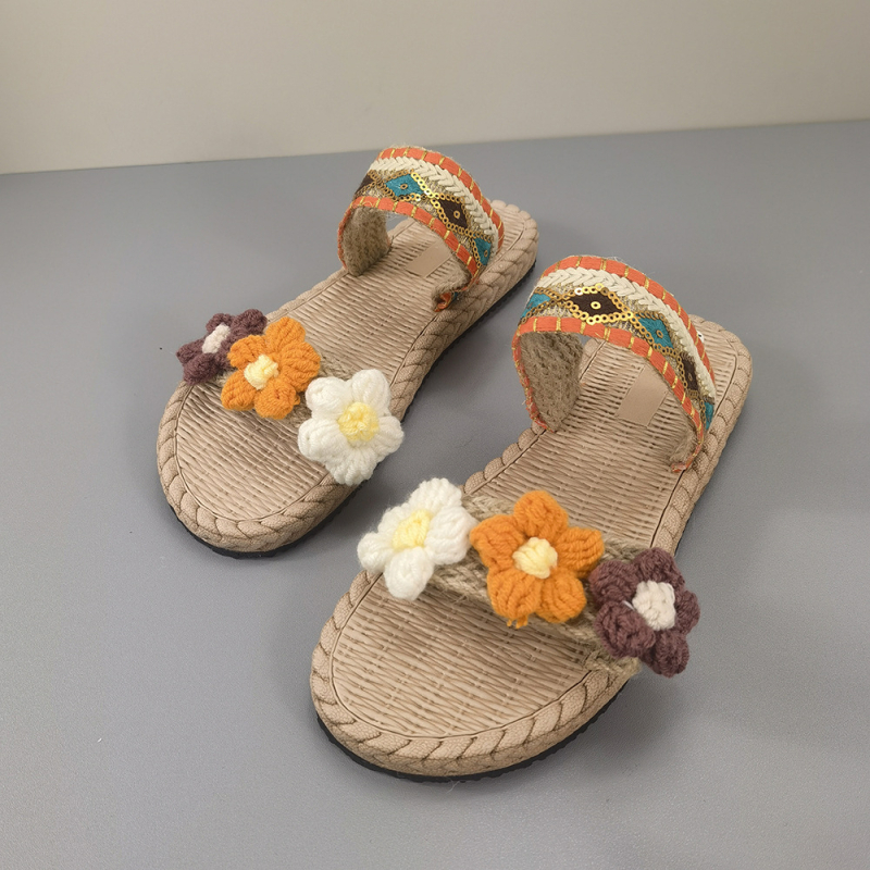 Sandale pentru femei cu talpă groasă, imprimeu floral, stil boem-etic, partea superioară EVA, talpă din cauciuc, anti-derapare, grosime talpă 3-5 cm