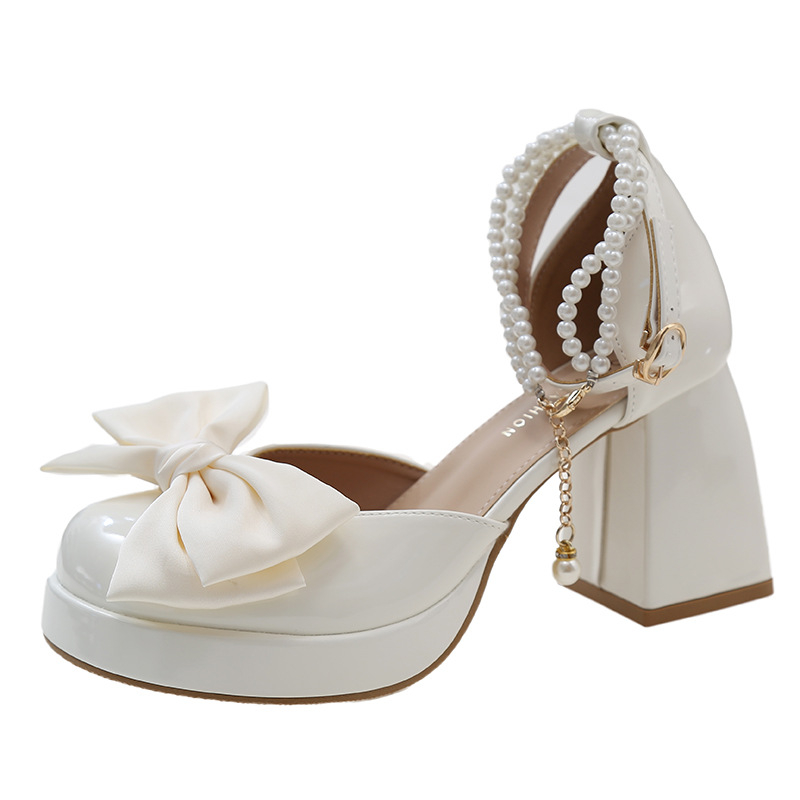 Sandale Mary Jane cu toc pană, partea superioară PU, vârf rotund, toc 3-6 cm, talpă din cauciuc