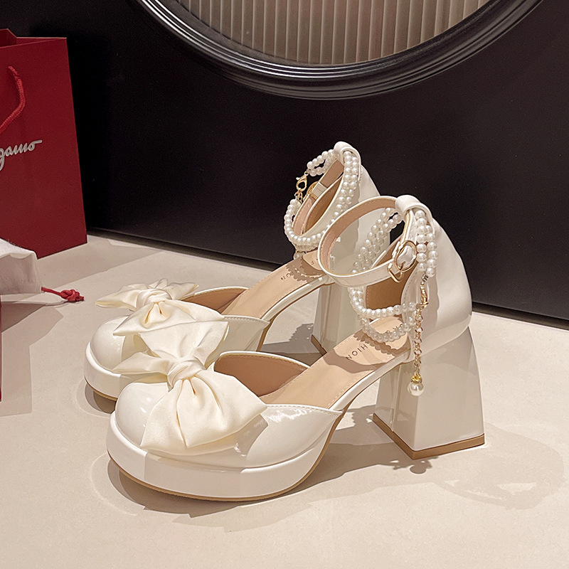 Sandale Mary Jane cu toc pană, partea superioară PU, vârf rotund, toc 3-6 cm, talpă din cauciuc