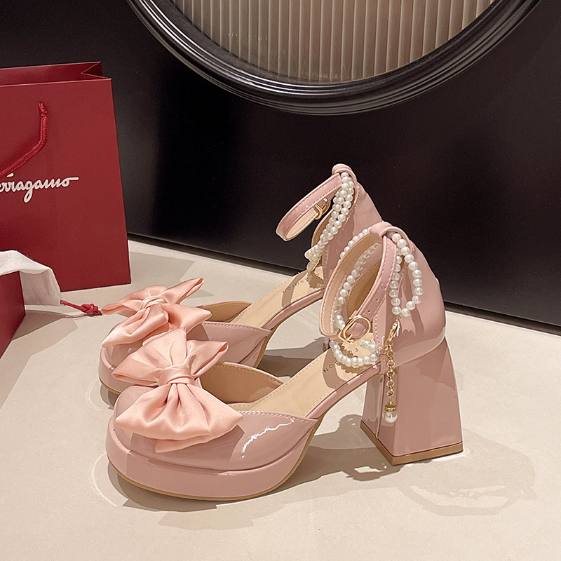 Sandale Mary Jane cu toc pană, partea superioară PU, vârf rotund, toc 3-6 cm, talpă din cauciuc