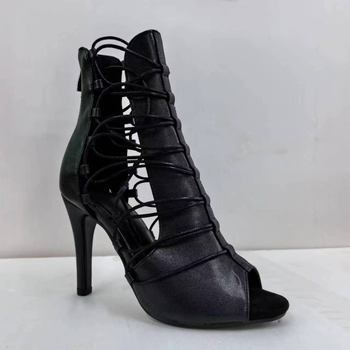 Jazz plesne sandale od umjetne kože, s jednim remenom, prst u obliku riblje usta, kopčanje sprijeda, niski klin