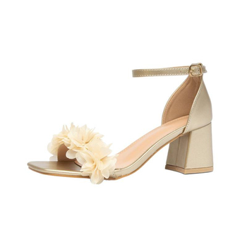 Sandale cu vârf pătrat, deget deschis, curea cu cataramă, talpă din cauciuc, toc 6–8 cm