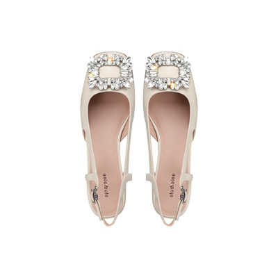 Sandale pentru femei cu vârf pătrat, toc pană, partea superioară din microfibră, talpă din cauciuc, închidere cu cataramă