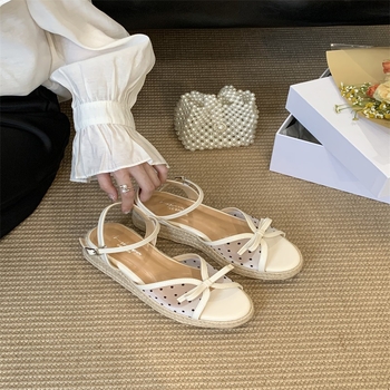 Дамски сандали с една презрамка и катарама, PU горна част и подметка, клиновидна подметка, закръглен нос, корейски стил, лято 2025