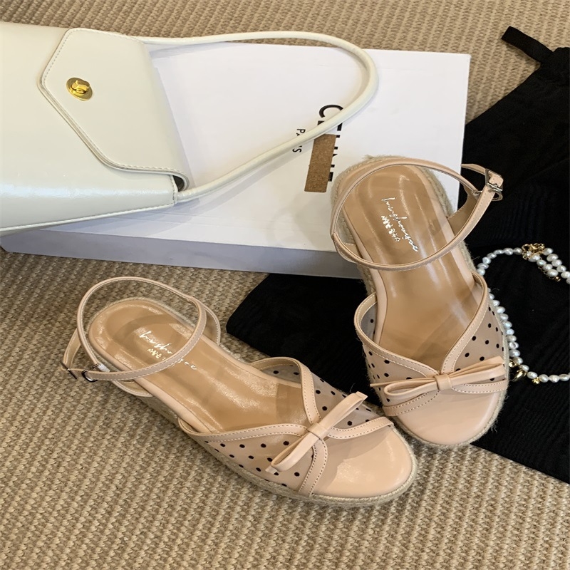 Дамски сандали с една презрамка и катарама, PU горна част и подметка, клиновидна подметка, закръглен нос, корейски стил, лято 2025