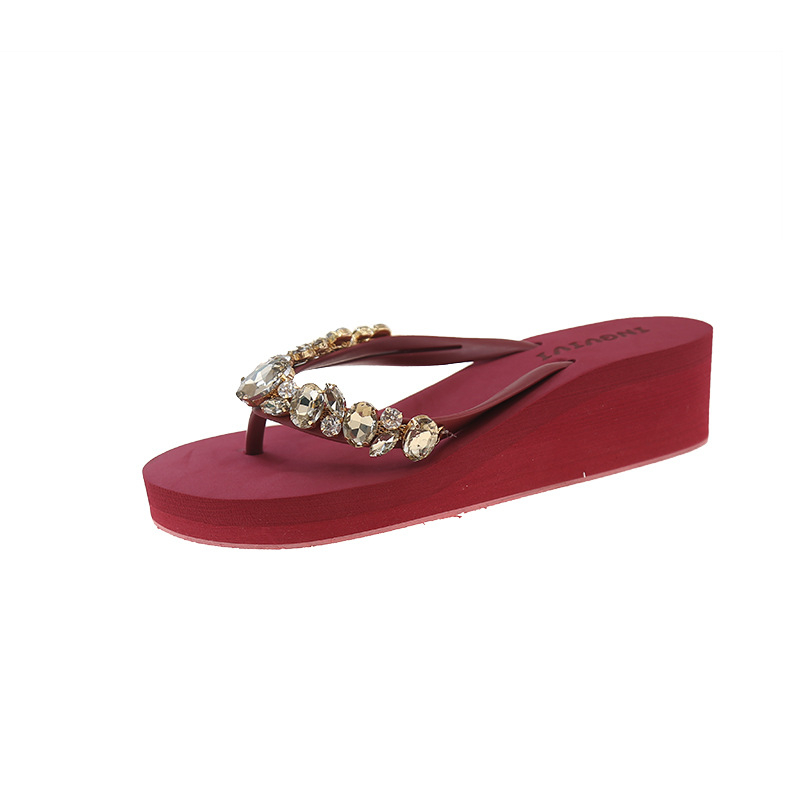 Ženske sandale s rhinestones i kliničkim petom, casual ljetnje sandale za plažu, gornji dio EVA, uložak EVA visoke gustoće, potplat TPR, ljeto 2024
