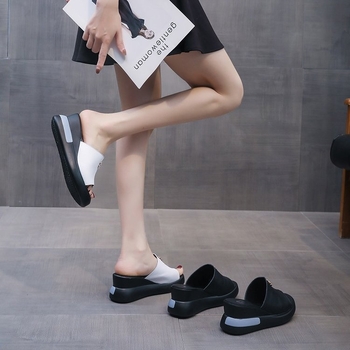 Sandale dama din PU – toc pană, vârf rotund, talpă groasă, căptușite PU, vară 2024