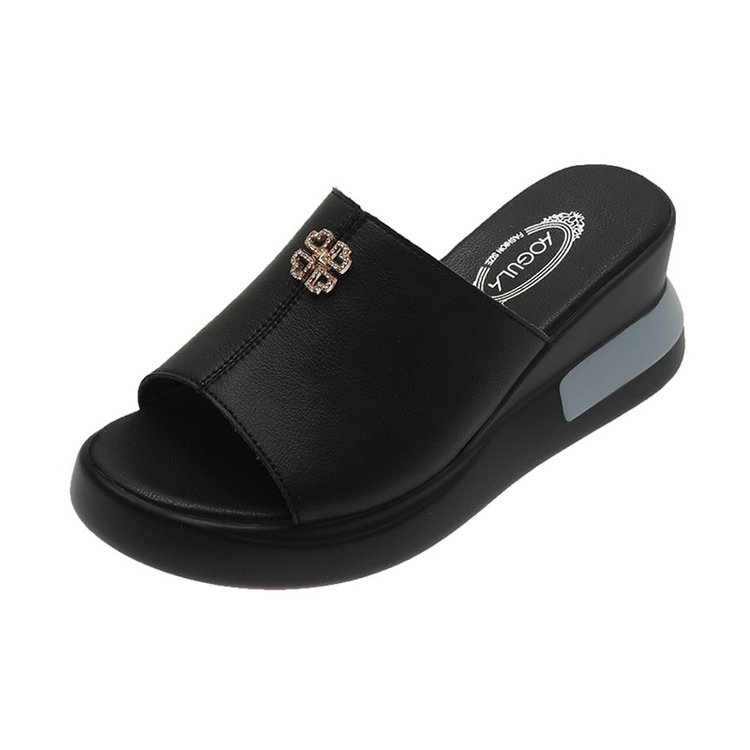 Sandale dama din PU – toc pană, vârf rotund, talpă groasă, căptușite PU, vară 2024