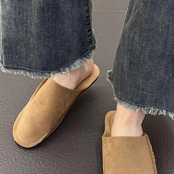 Slapi femei PU, partea superioară PU, talpă PU, căptușeală din bumbac, toc tip pană, grosimea talpii 0–3 cm, primăvară-vară 2025