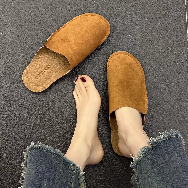 Slapi femei PU, partea superioară PU, talpă PU, căptușeală din bumbac, toc tip pană, grosimea talpii 0–3 cm, primăvară-vară 2025