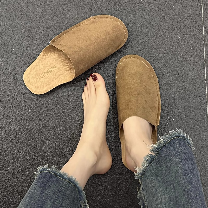 Slapi femei PU, partea superioară PU, talpă PU, căptușeală din bumbac, toc tip pană, grosimea talpii 0–3 cm, primăvară-vară 2025