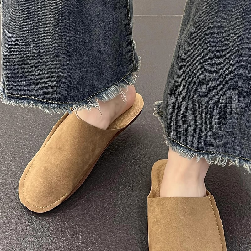 Slapi femei PU, partea superioară PU, talpă PU, căptușeală din bumbac, toc tip pană, grosimea talpii 0–3 cm, primăvară-vară 2025